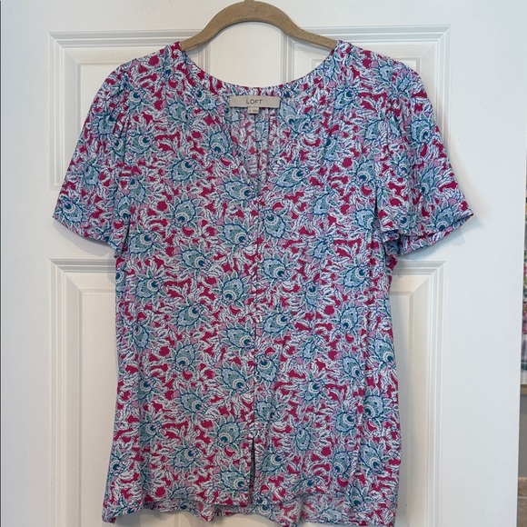 LOFT Tops - LOFT Hot Pink and Blue Floral Top